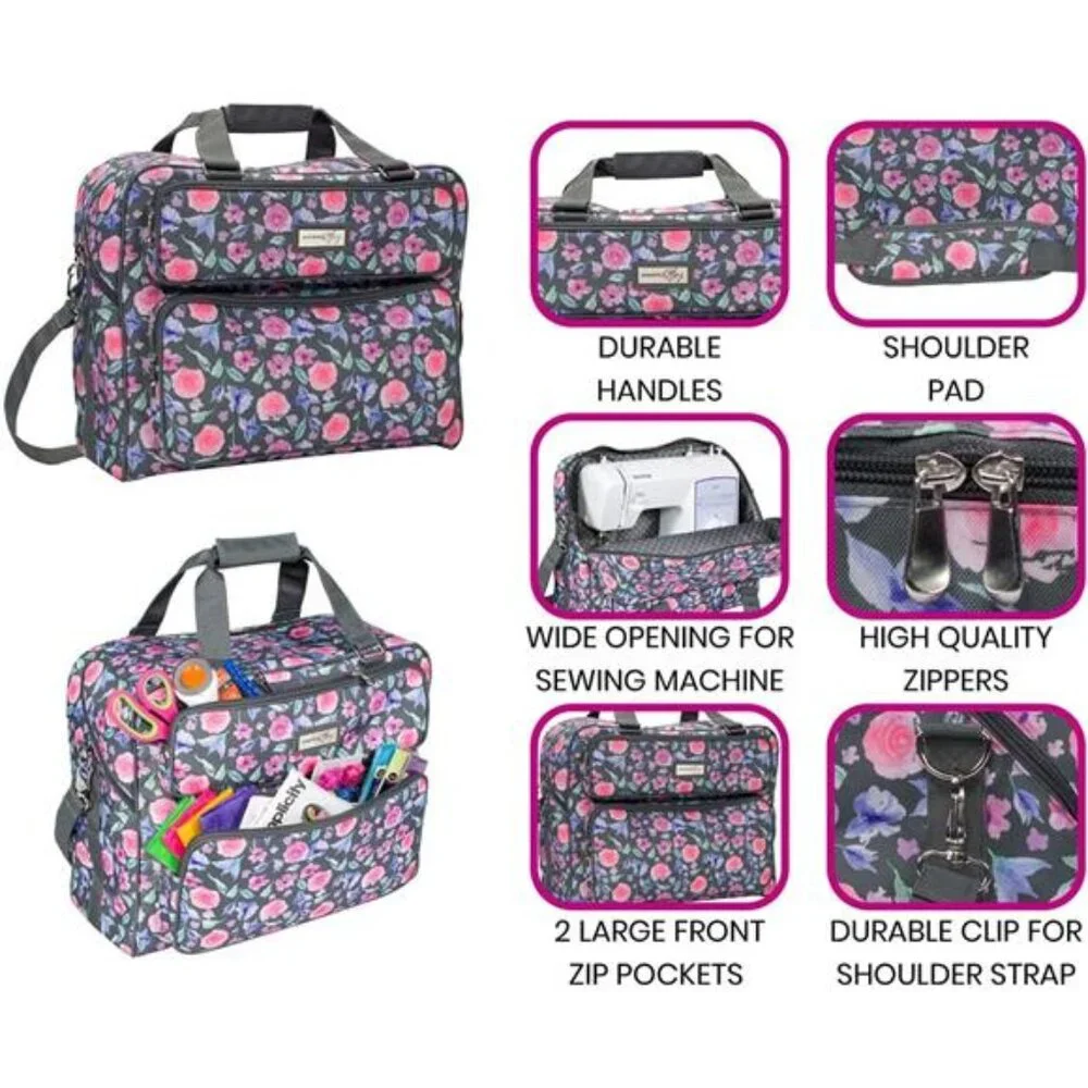 Deluxe Universal Sewing Machine Case, Pink Floral - Portable